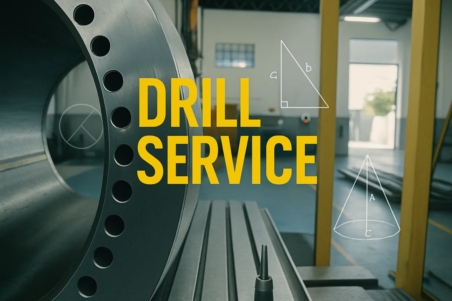 Peça industrial com a marca Drill Service em amarelo